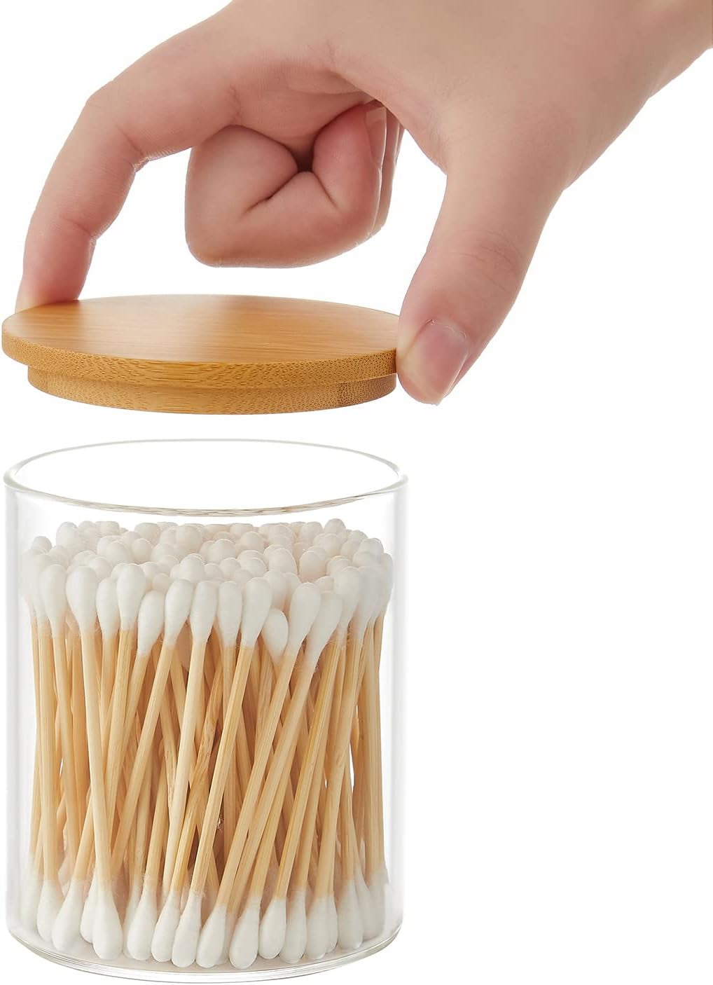 Glass Q-tip Jar with Bamboo Lid