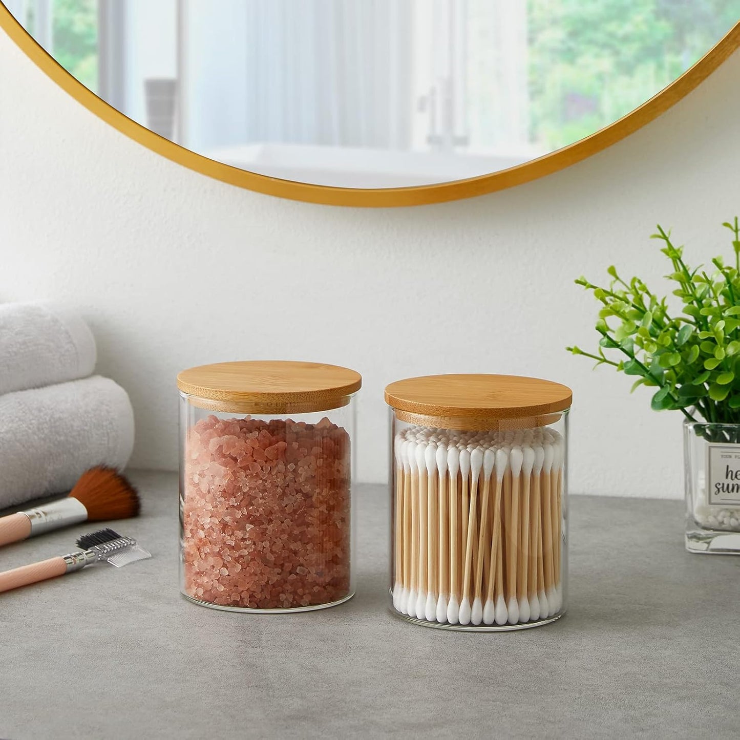 Glass Q-tip Jar with Bamboo Lid