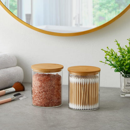 Glass Q-tip Jar with Bamboo Lid