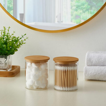 Glass Q-tip Jar with Bamboo Lid